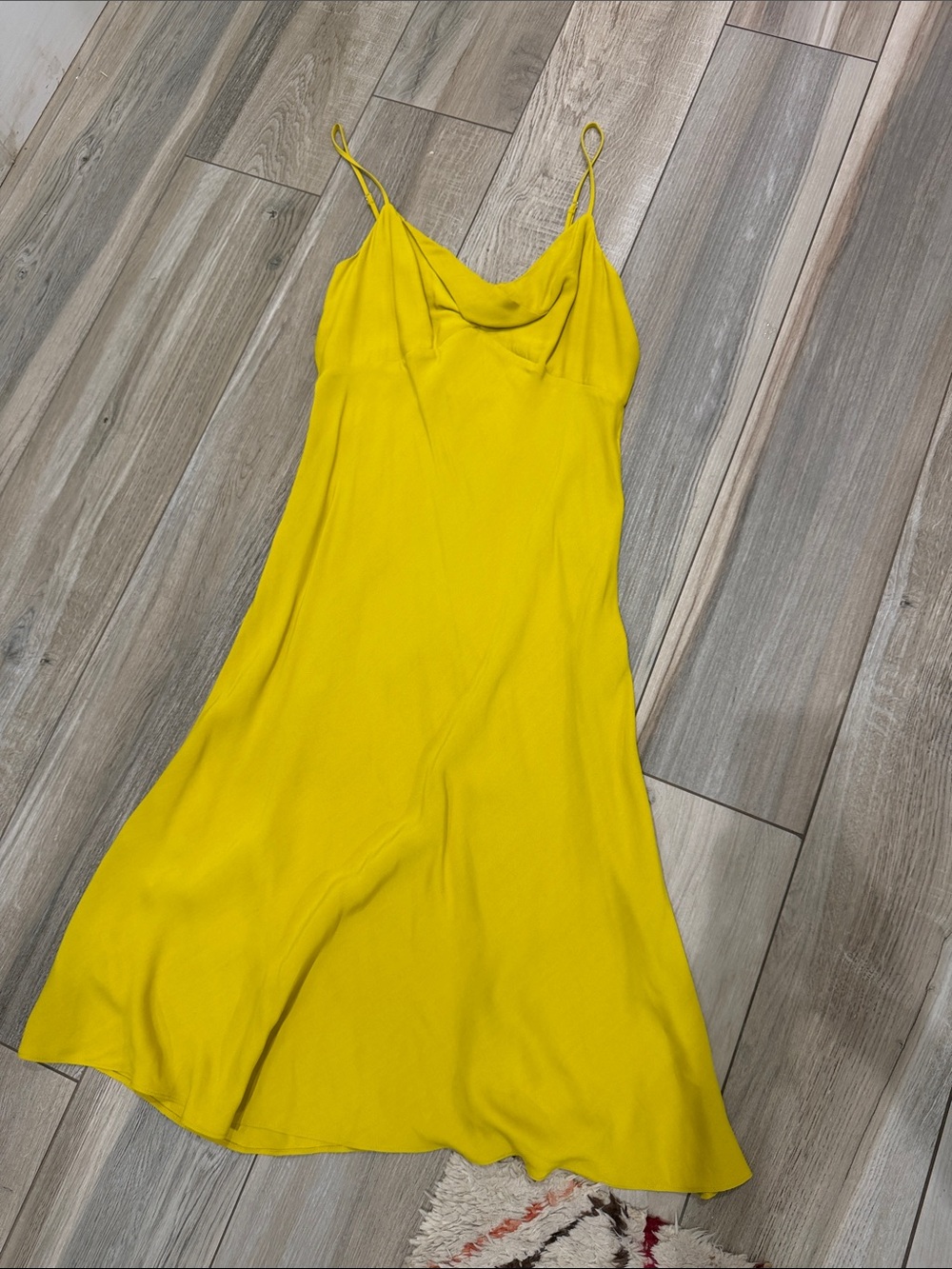 Yellow Slip Midi Dress with Cowl Neck